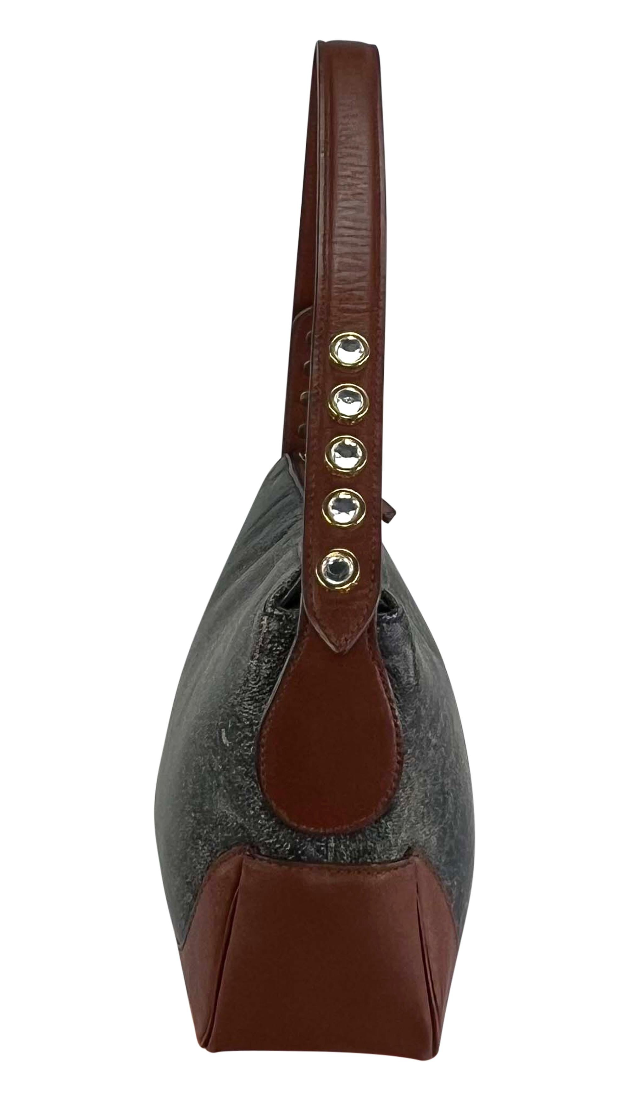 F/W 2001 Gianni Versace by Donatella Rhinestone Blue Distressed Shoulder Bag For Sale 1