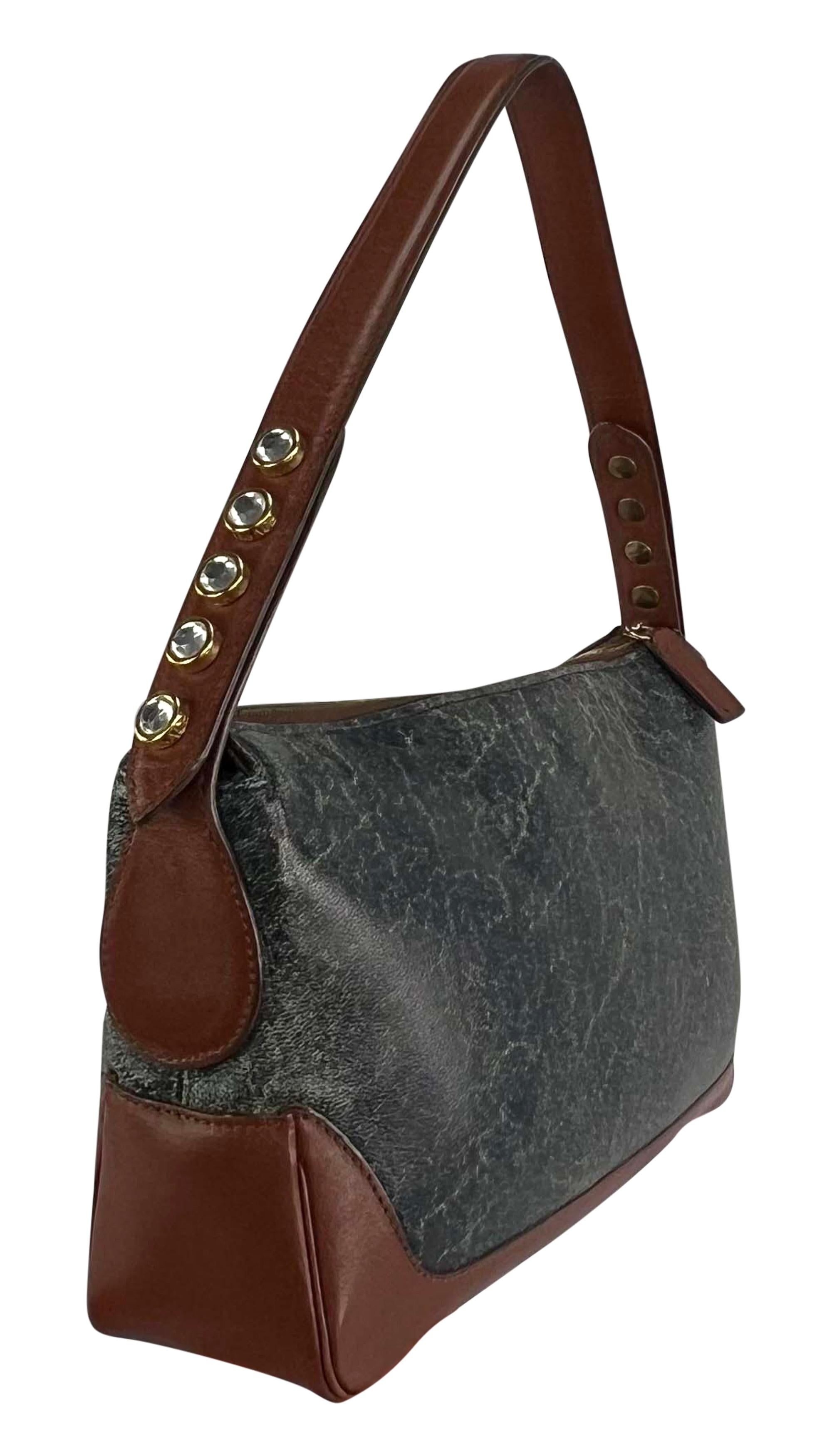 F/W 2001 Gianni Versace by Donatella Rhinestone Blue Distressed Shoulder Bag For Sale 2