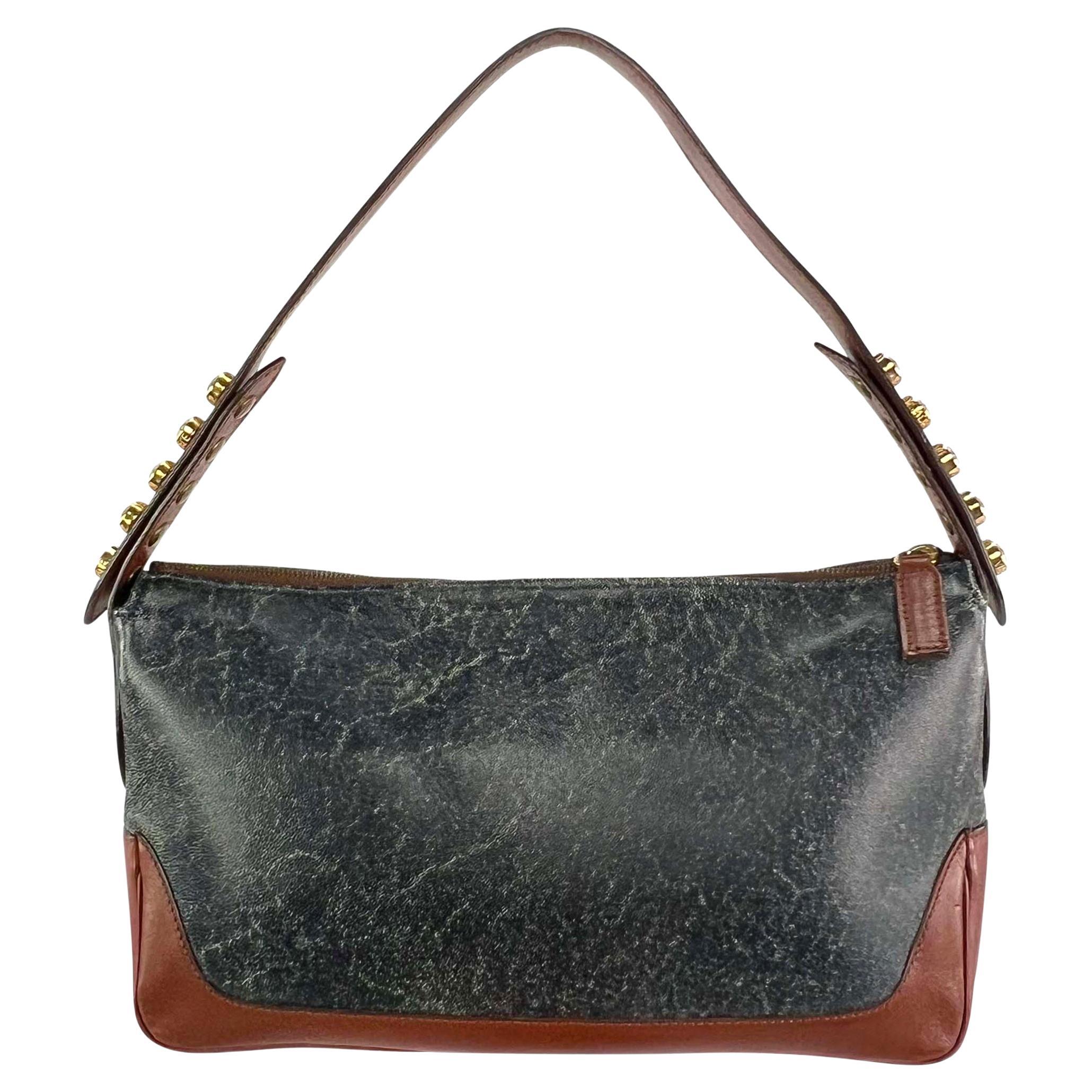 F/W 2001 Gianni Versace by Donatella Rhinestone Blue Distressed Shoulder Bag For Sale