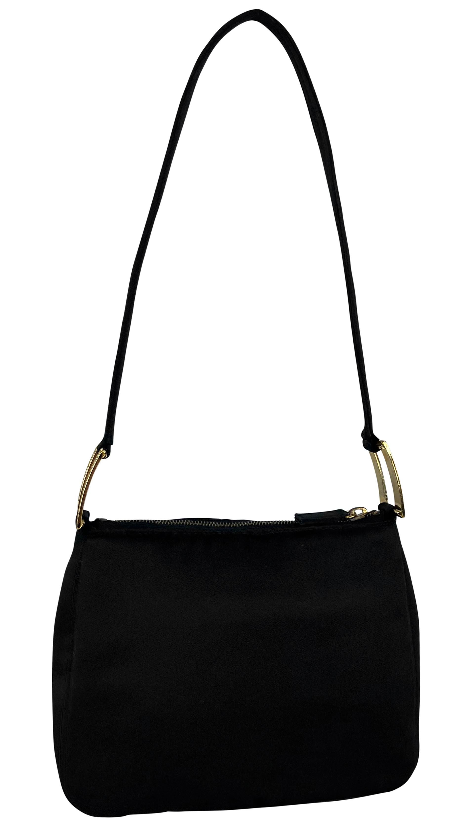 F/W 2001 Gianni Versace by Donatella Rhinestone Buckle Black Satin Mini Bag In Good Condition For Sale In West Hollywood, CA