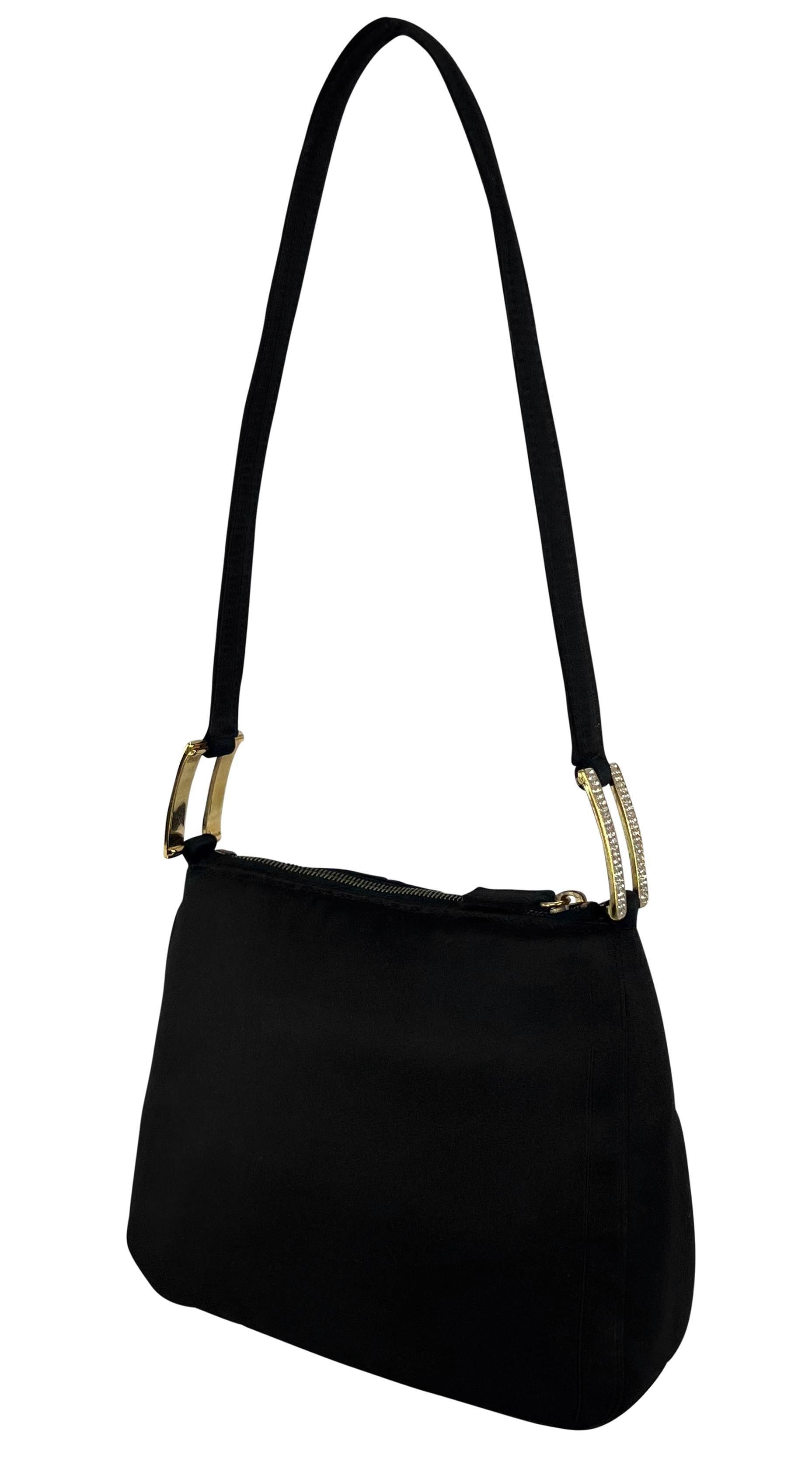 Donna A/I 2001 Donatella Versace for Gianni Versace Mini Bag in raso nero con fibbia di strass in vendita