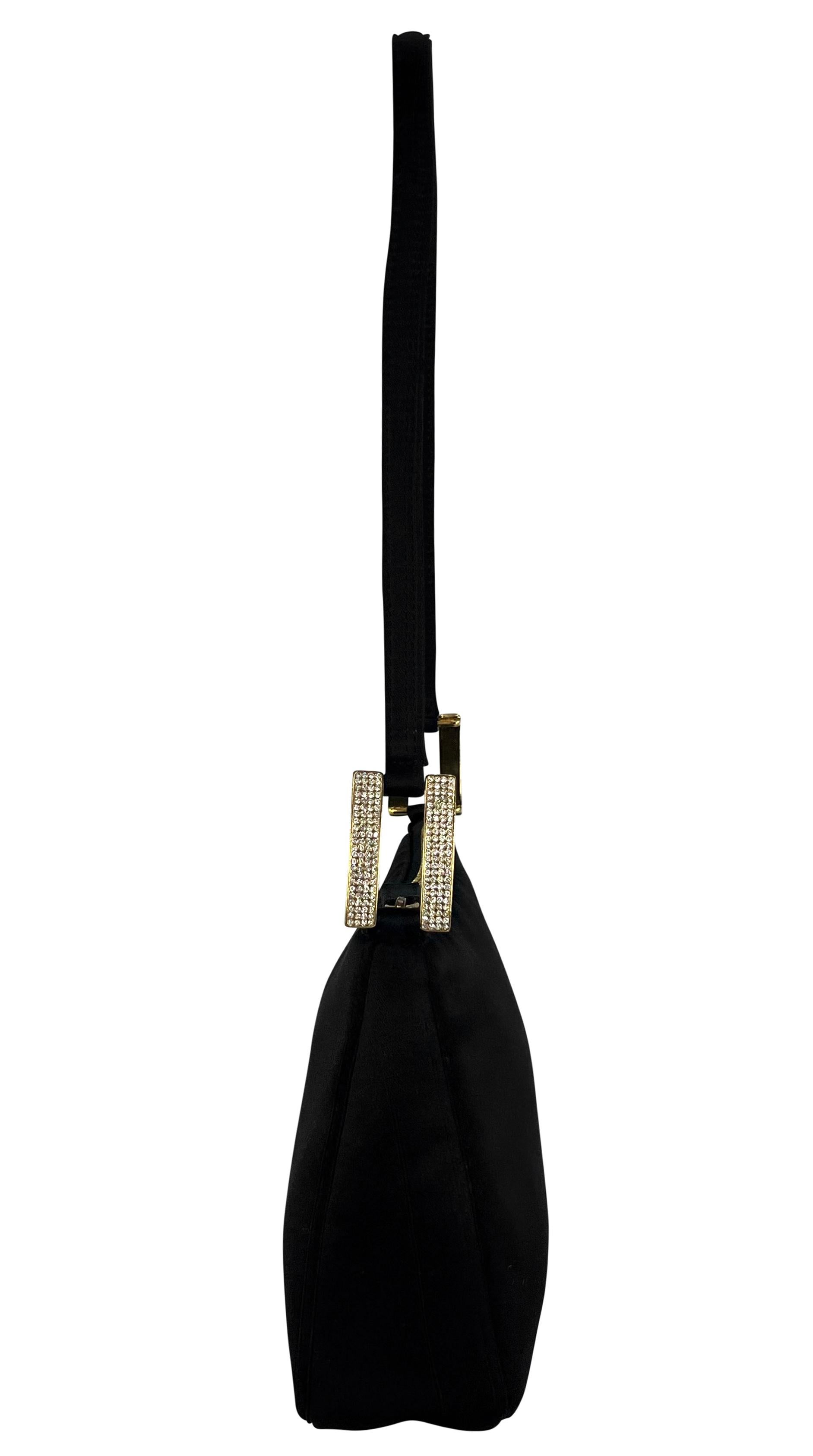 F/W 2001 Gianni Versace by Donatella Rhinestone Buckle Black Satin Mini Bag For Sale 1