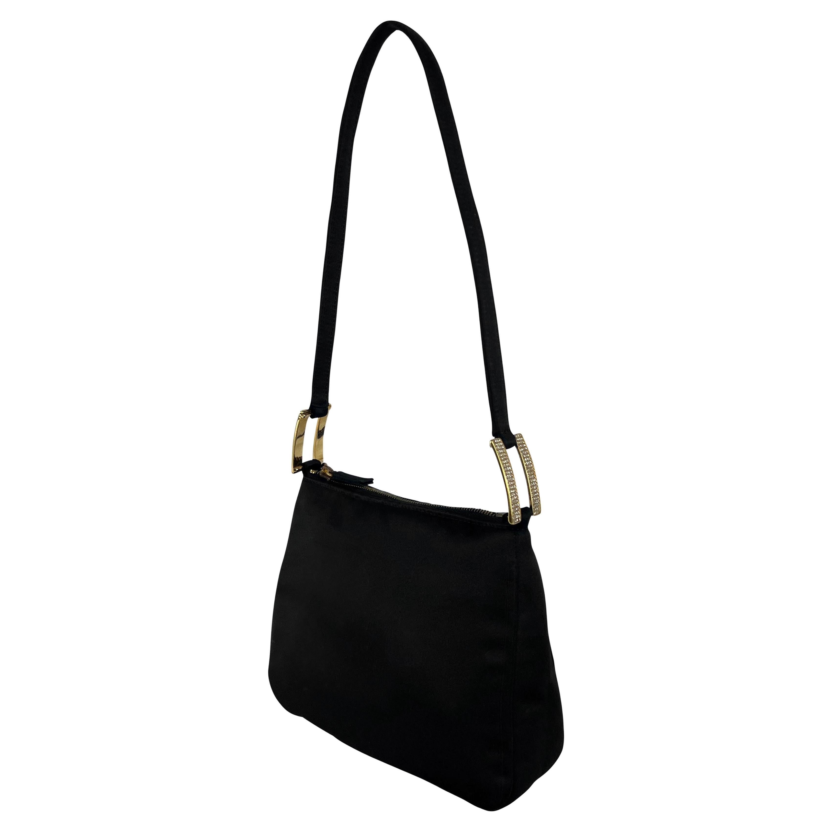 F/W 2001 Gianni Versace by Donatella Rhinestone Buckle Black Satin Mini Bag For Sale