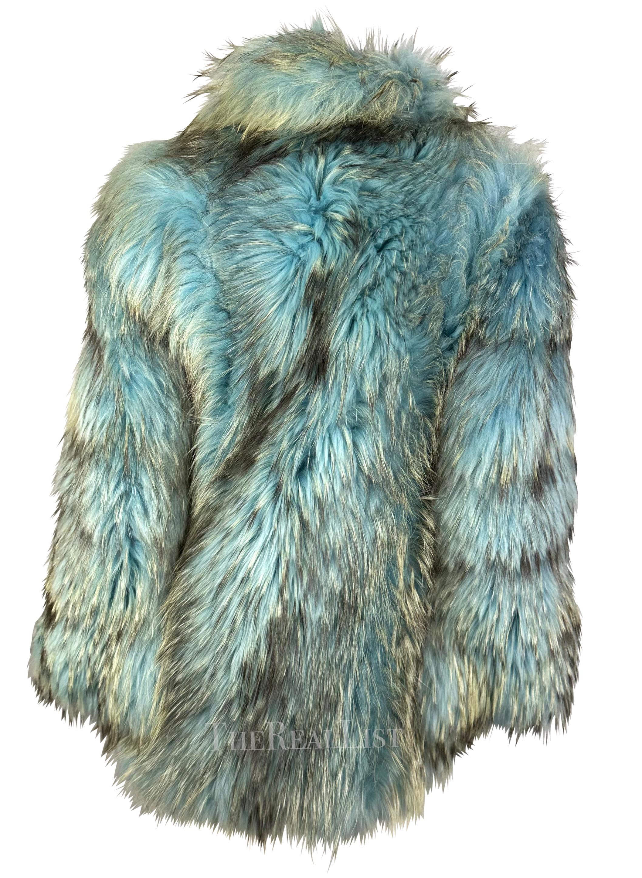 Women's F/W 2001 Gianni Versace by Donatella Runway Ad Light Blue Mixed Fur Chubby Coat 