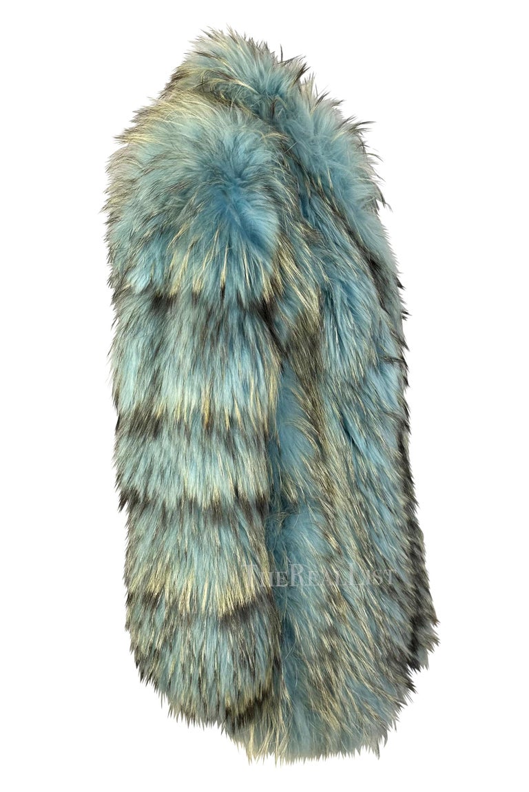 F/W 2001 Gianni Versace by Donatella Runway Ad Light Blue Mixed Fur Chubby Coat  For Sale 5