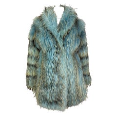 F/W 2001 Gianni Versace by Donatella Runway Ad Light Blue Mixed Fur Chubby Coat 