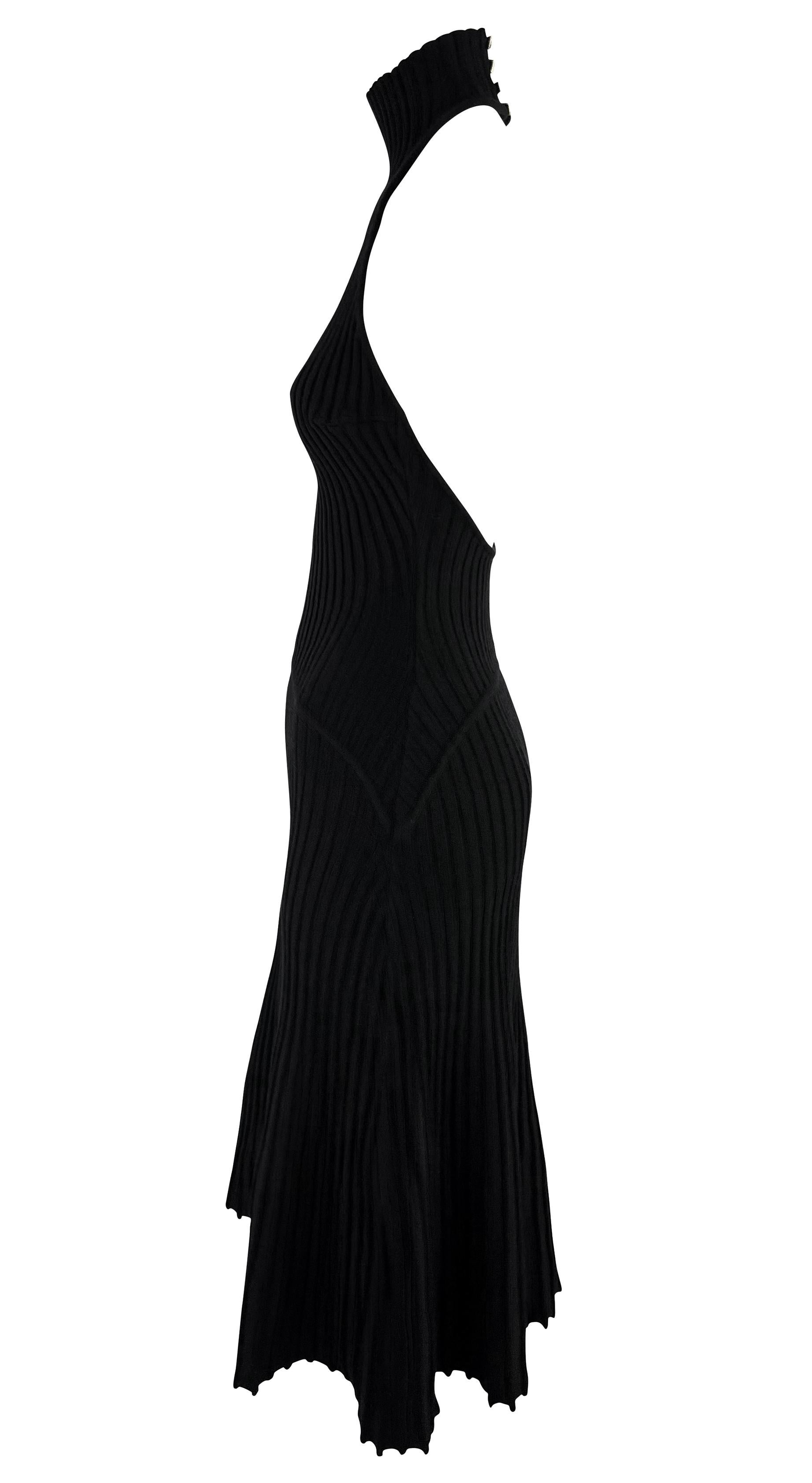 F/W 2001 Gianni Versace by Donatella Runway Black Bodycon Knit Halter Dress For Sale 1