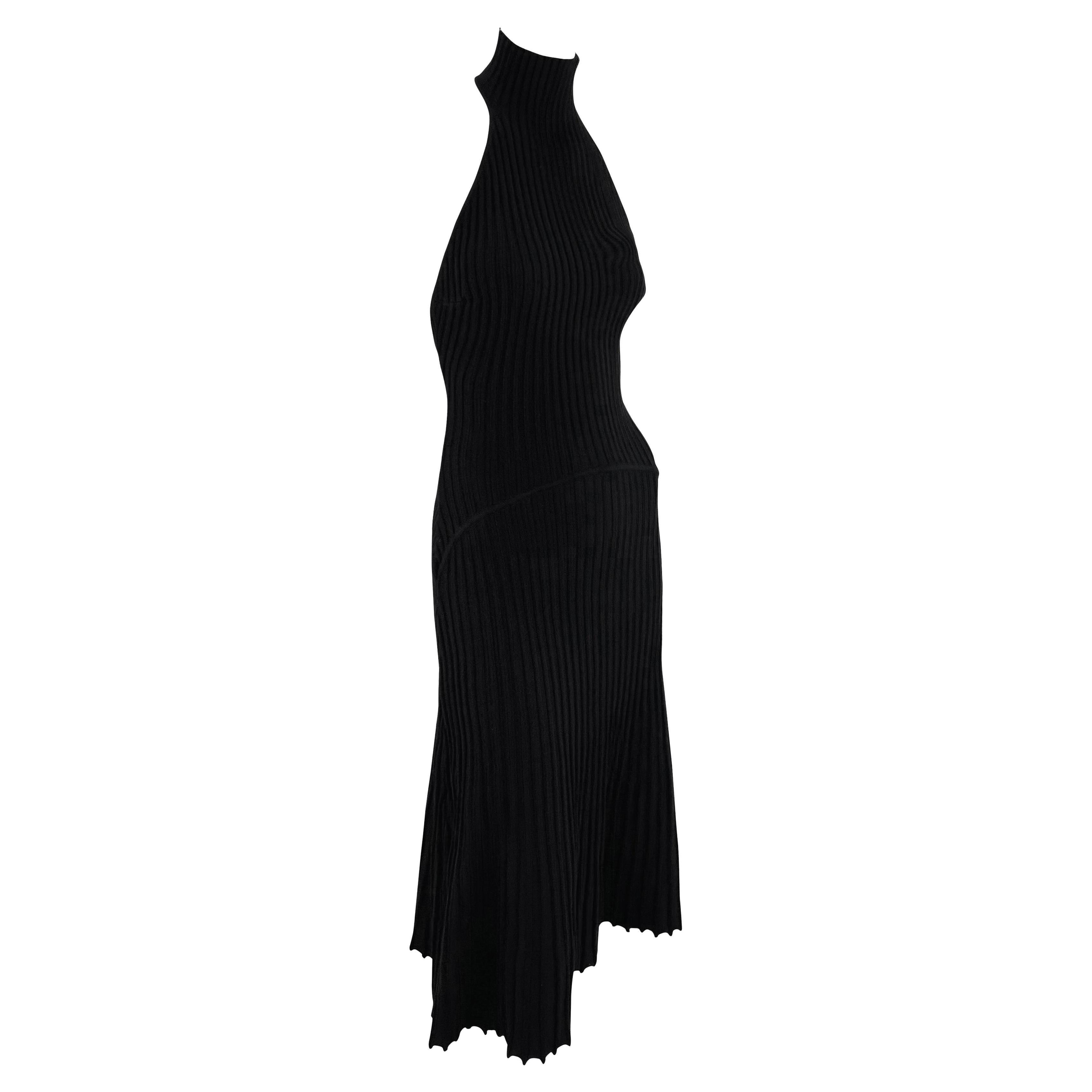 F/W 2001 Gianni Versace by Donatella Runway Black Bodycon Knit Halter Dress For Sale