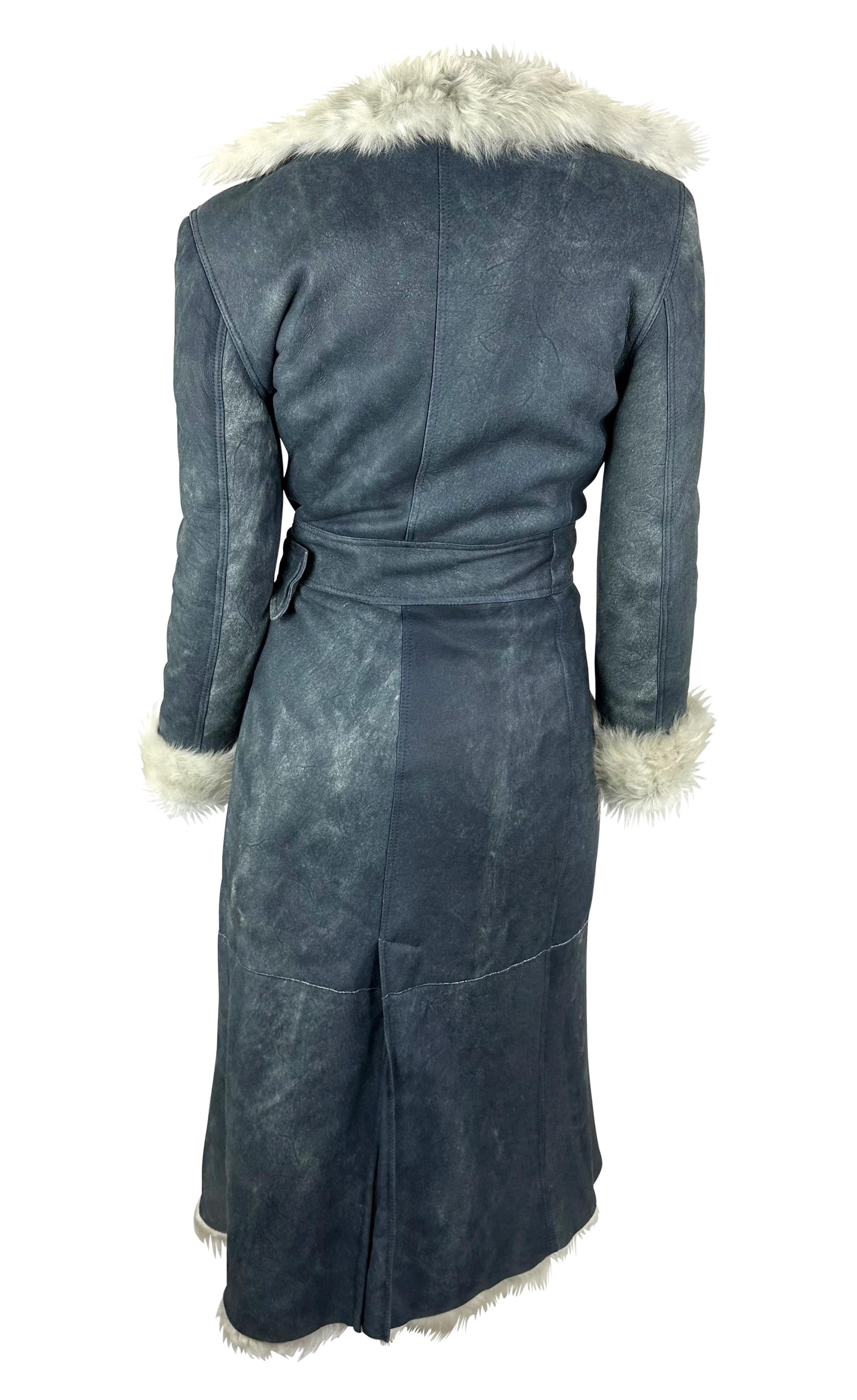 Black F/W 2001 Gianni Versace by Donatella Runway Navy Shearling Trench Coat  For Sale