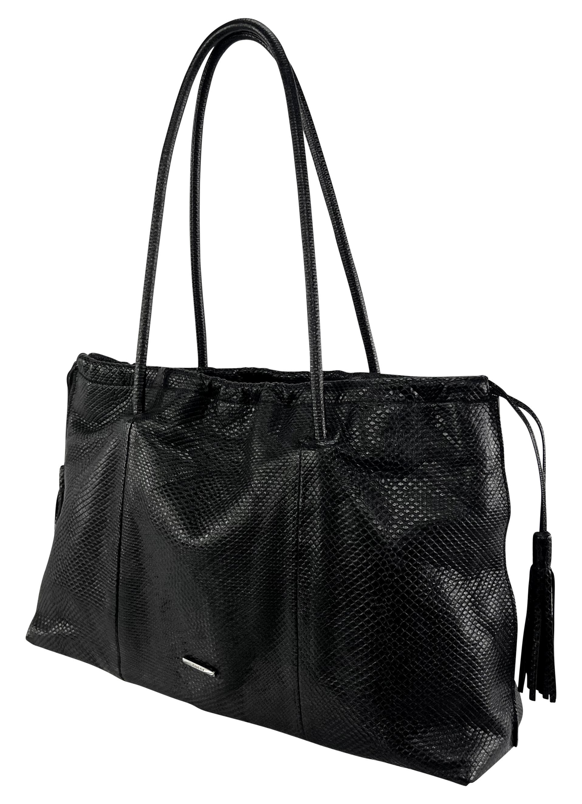 Black F/W 2001 Gucci by Tom Ford Genuine Snakeskin Drawstring Tassel Shoulder Bag