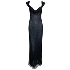 F/W 2001 Gucci by Tom Ford Plunging Draped Regency Style Mesh Gown Dress