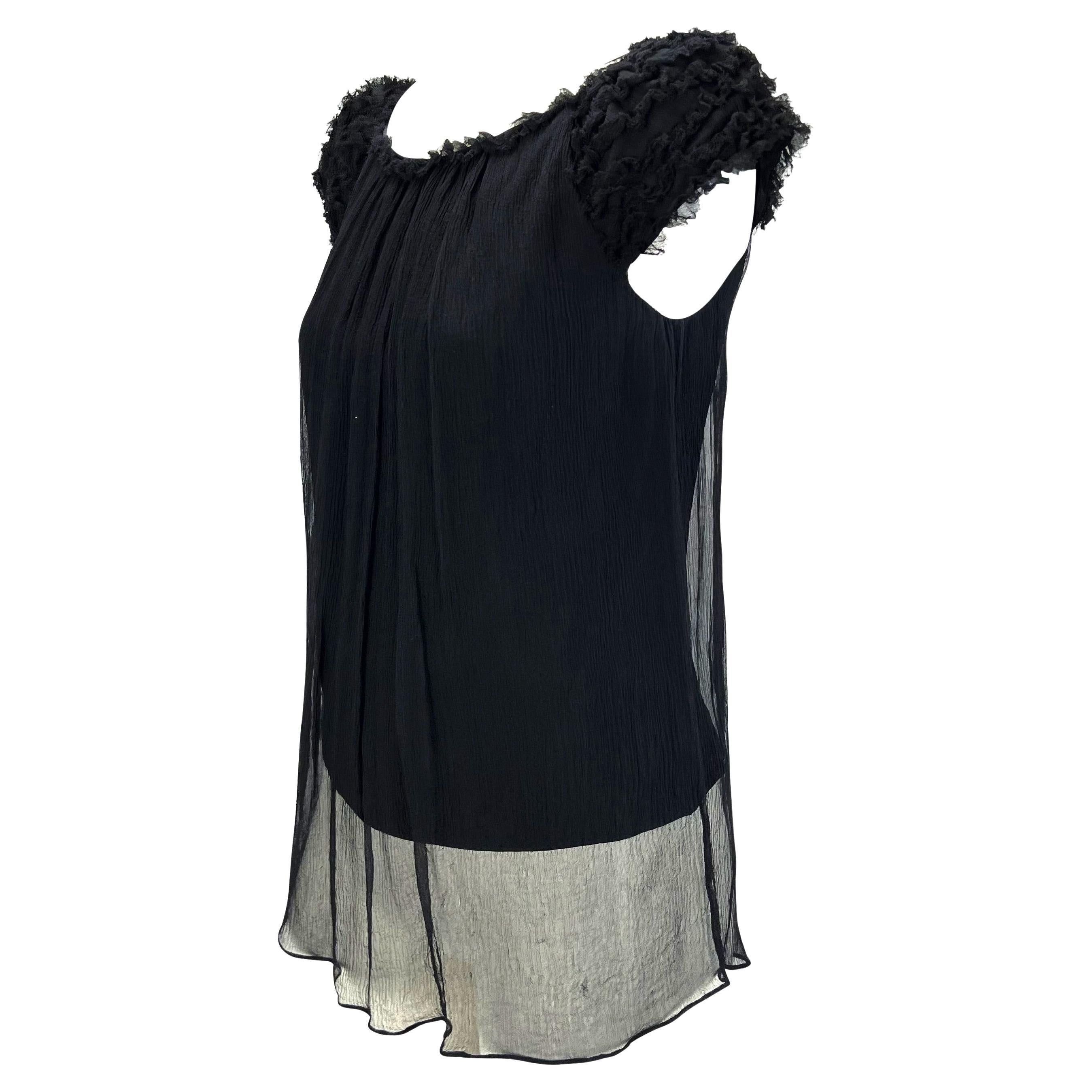 F/W 2001 Gucci by Tom Ford Runway Black Crepe Silk Chiffon Sheer Top In Good Condition For Sale In West Hollywood, CA