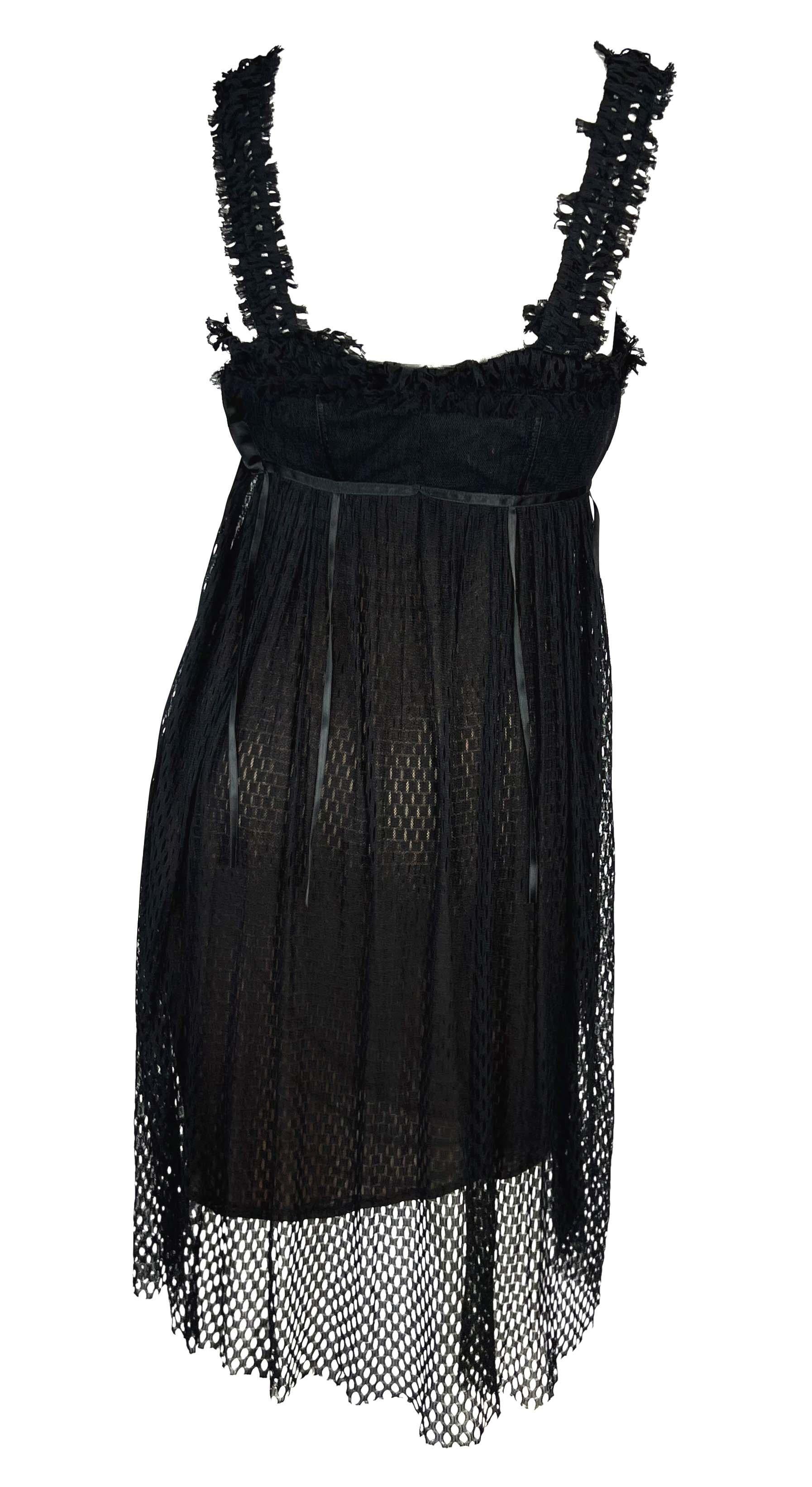 Women's F/W 2001 Gucci by Tom Ford Runway Black Mesh External Bralette Babydoll Dress For Sale