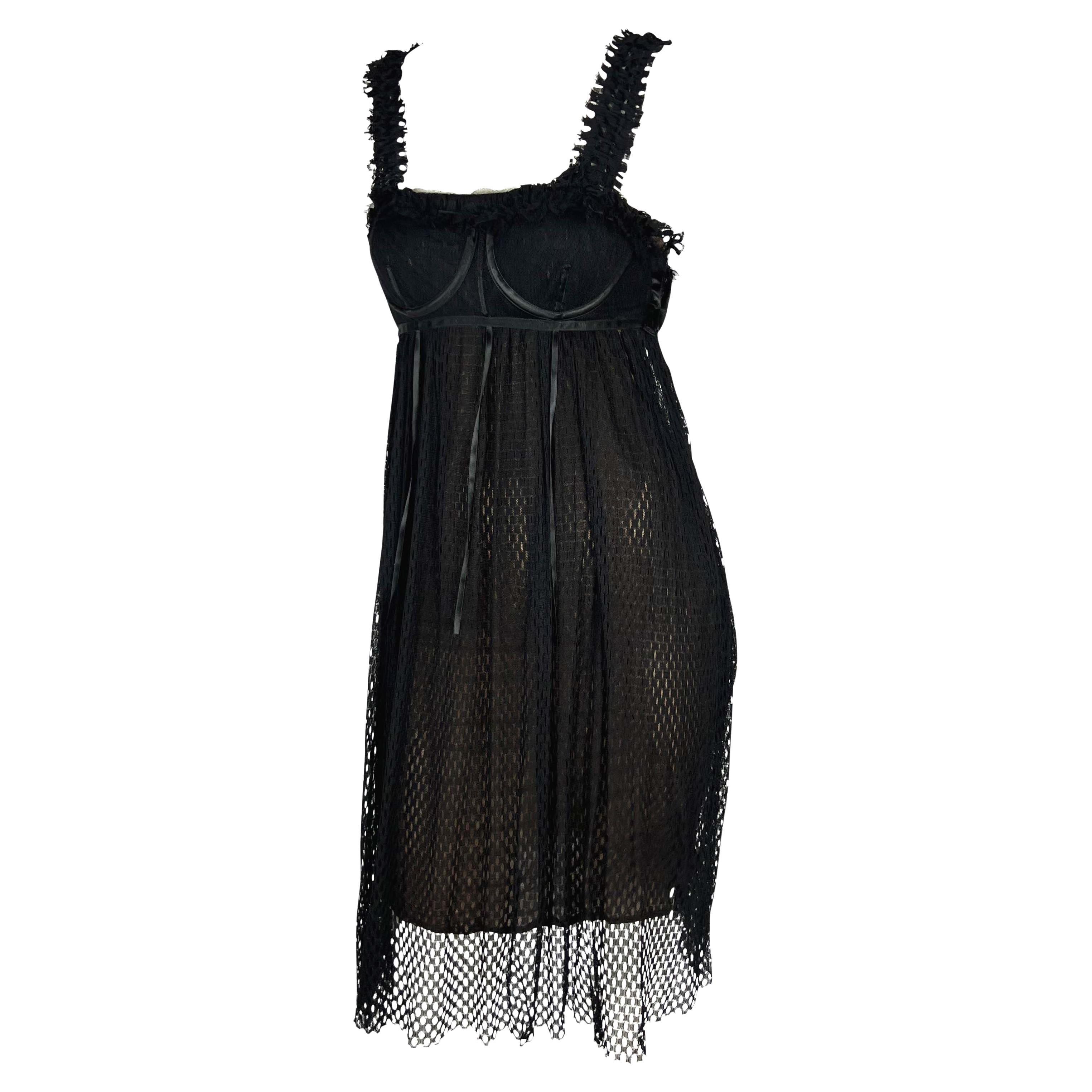 F/W 2001 Gucci by Tom Ford Runway Black Mesh External Bralette Babydoll Dress For Sale 1