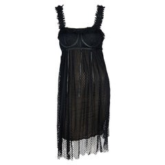Vintage F/W 2001 Gucci by Tom Ford Runway Black Mesh External Bralette Babydoll Dress