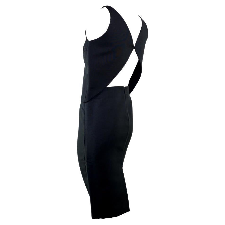 F/W 2001 Gucci by Tom Ford Runway Black Silk Triangle Cutout Black Skirt Set For Sale