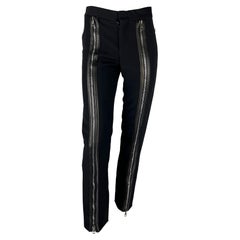 F/W 2001 Gucci by Tom Ford Runway Double Zip-Up Leather Pocket Black Wool Pants