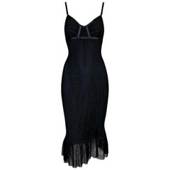F/W 2001 Gucci by Tom Ford Sheer Black Mesh Corset Ties Cut-Out Dress