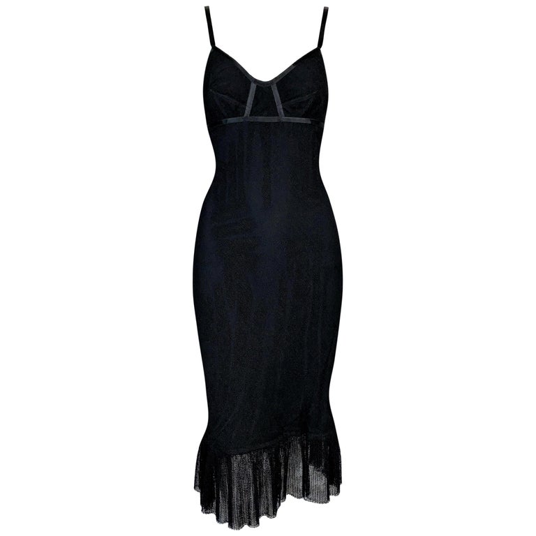 F/W 2001 Gucci by Tom Ford Sheer Black Mesh Corset Ties Cut-Out Dress ...