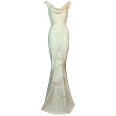 F/W 2001 John Galliano Runway Ivory Eyelet Cut-Out Low Back Gown Dress