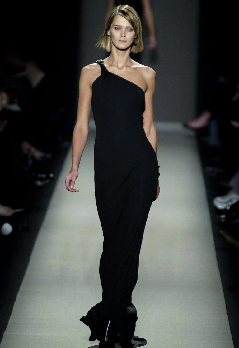 F/W 2001 Michael Kors Runway Black Leather Asymmetric Strap Bodycon Sample  Gown For Sale at 1stDibs