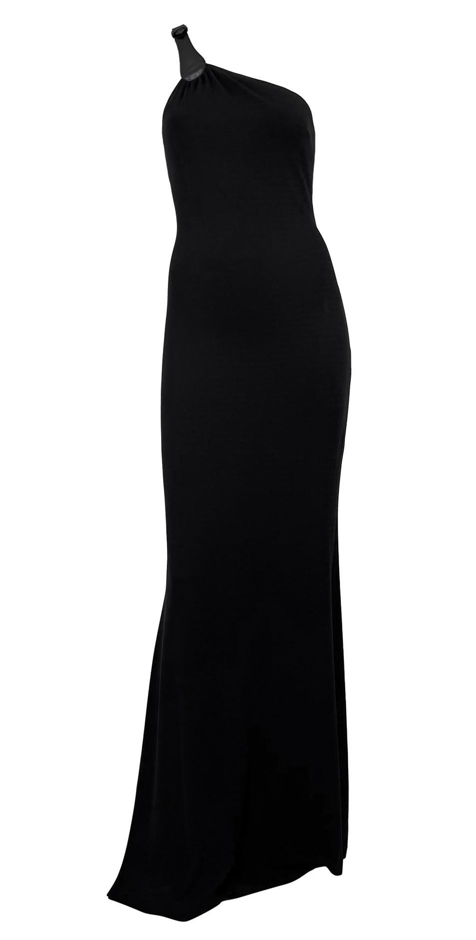 Women's F/W 2001 Michael Kors Runway Black Leather Asymmetric Strap Bodycon Sample Gown For Sale