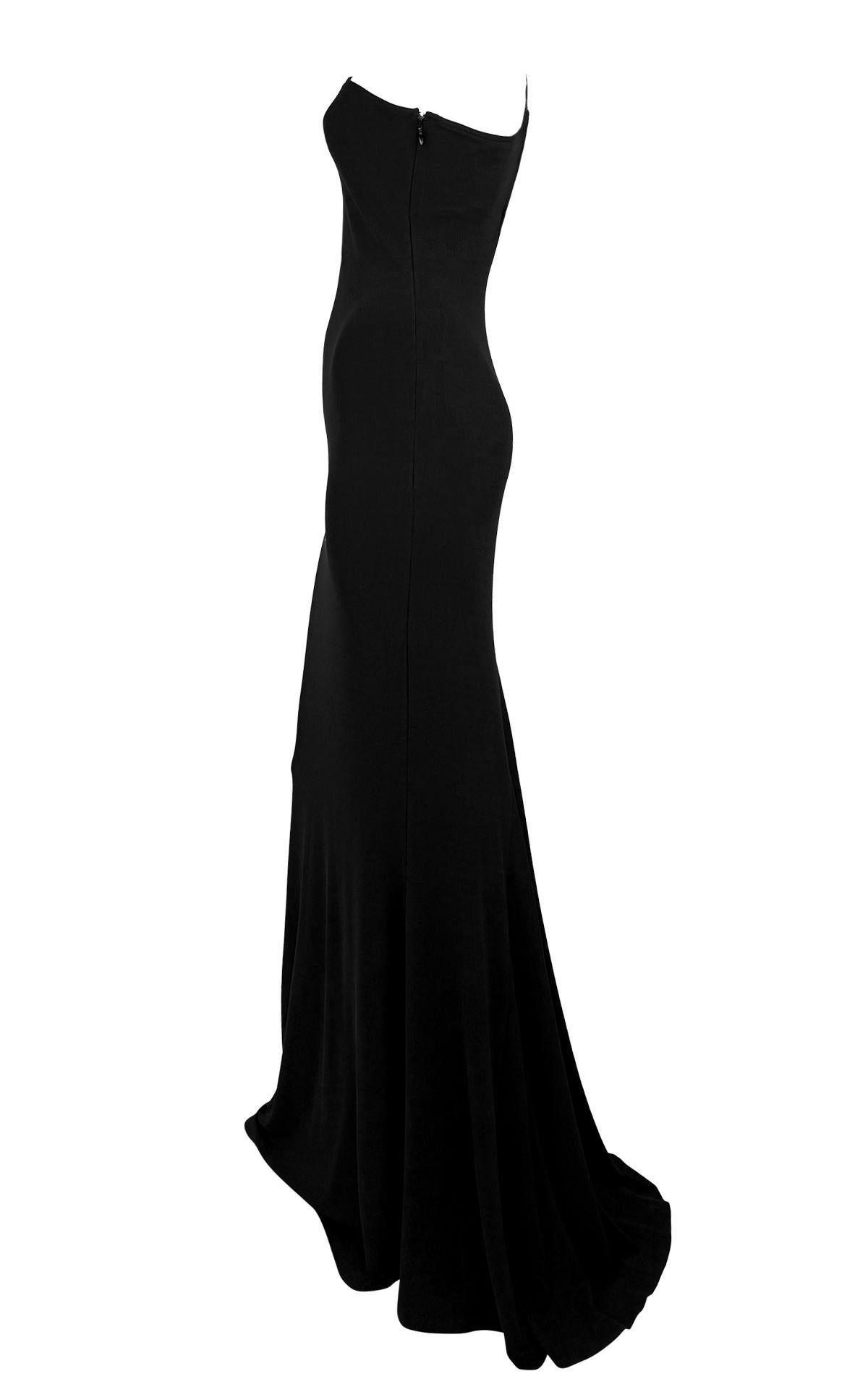 F/W 2001 Michael Kors Runway Black Leather Asymmetric Strap Bodycon Sample Gown For Sale 4