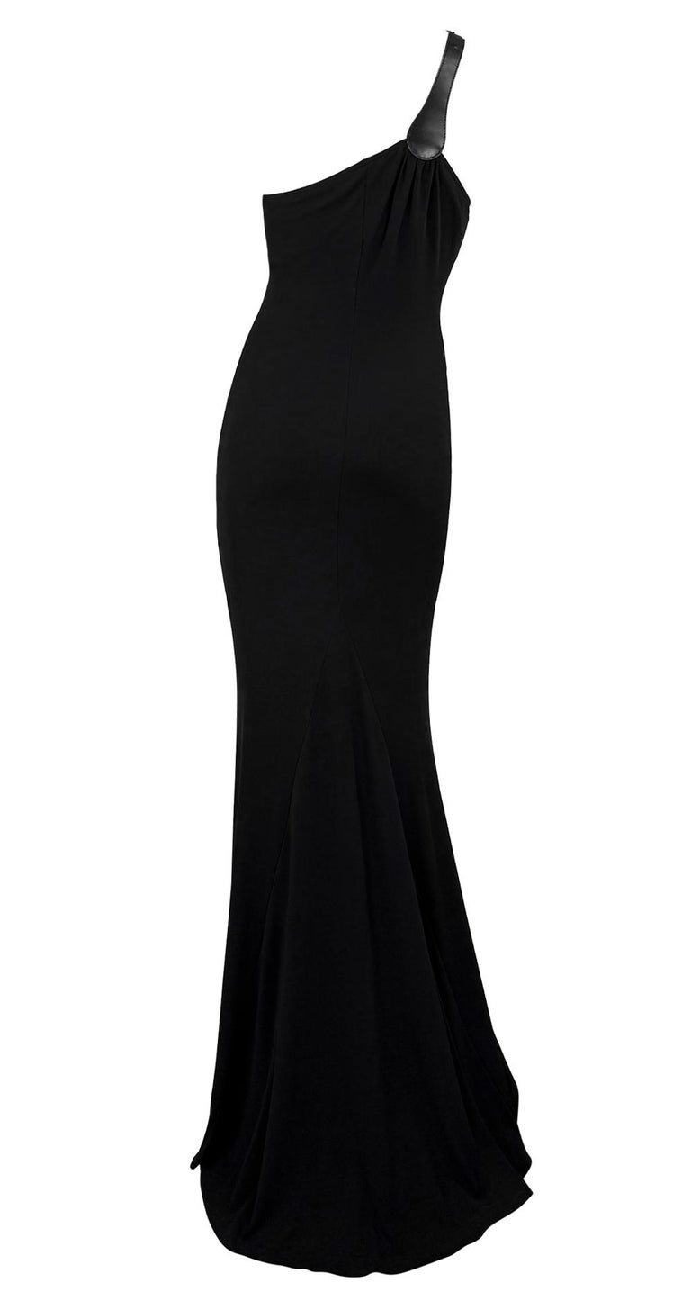 F/W 2001 Michael Kors Runway Black Leather Asymmetric Strap Bodycon Sample  Gown For Sale at 1stDibs