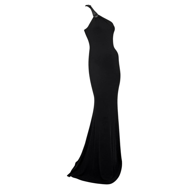 F/W 2001 Michael Kors Runway Black Leather Asymmetric Strap Bodycon Sample  Gown For Sale at 1stDibs