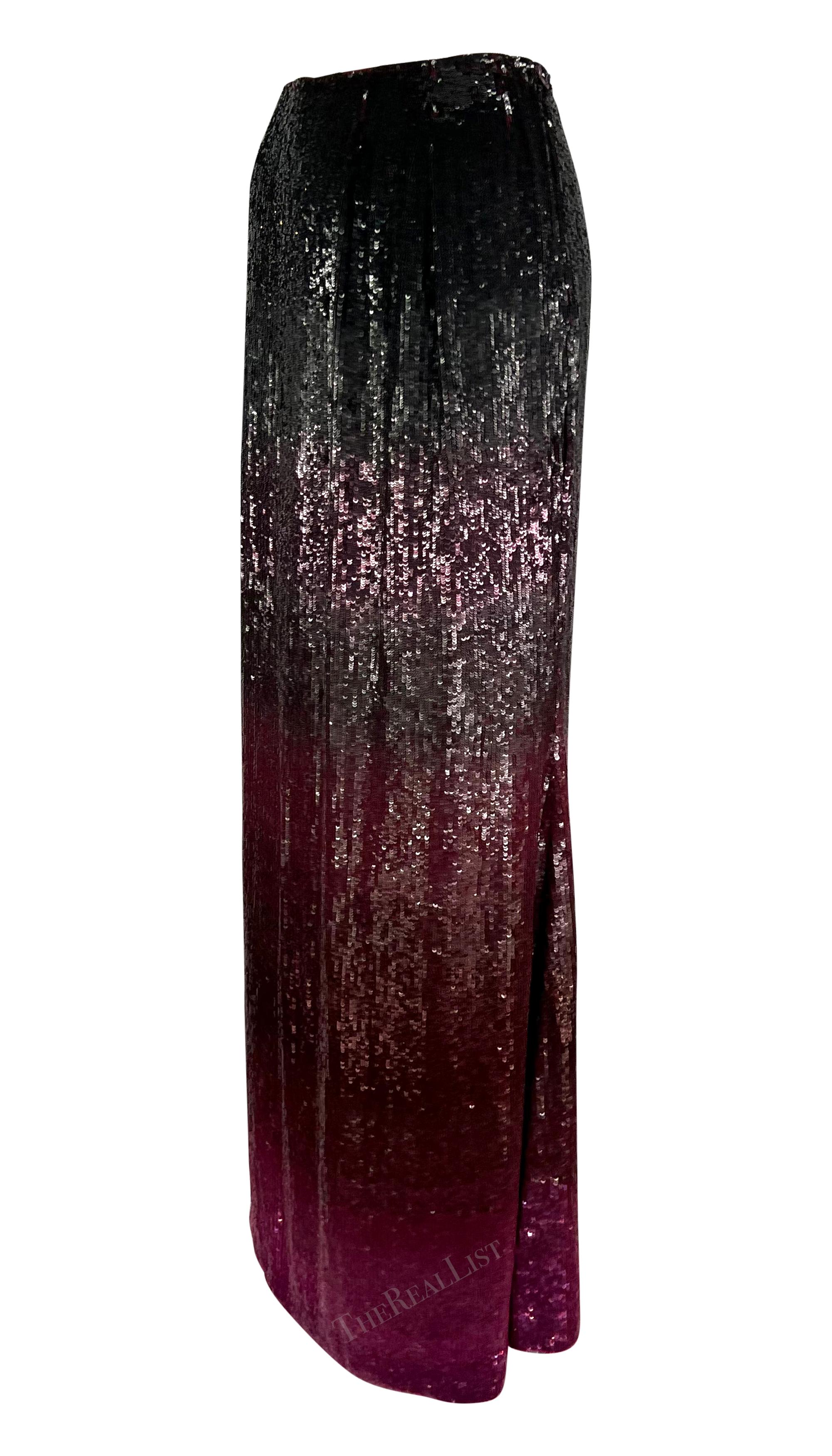F/W 2001 Oscar de La Renta Runway Ombré Sequin Full-Length Skirt In Excellent Condition For Sale In West Hollywood, CA