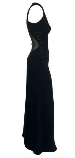 F/W 2001 Paco Rabanne Runway Buckle Sheer Panel Black Bodycon Y2K Gown