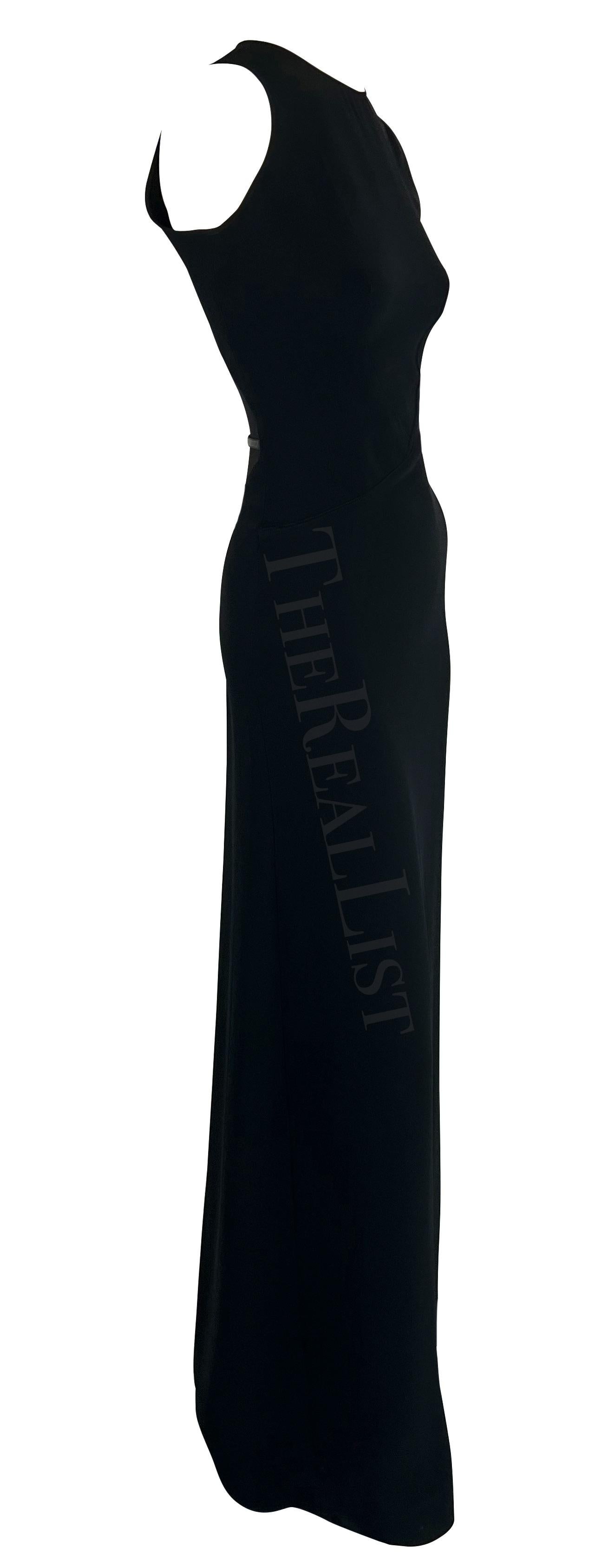 F/W 2001 Paco Rabanne Runway Buckle Sheer Panel Black Bodycon Y2K Gown Pour femmes en vente