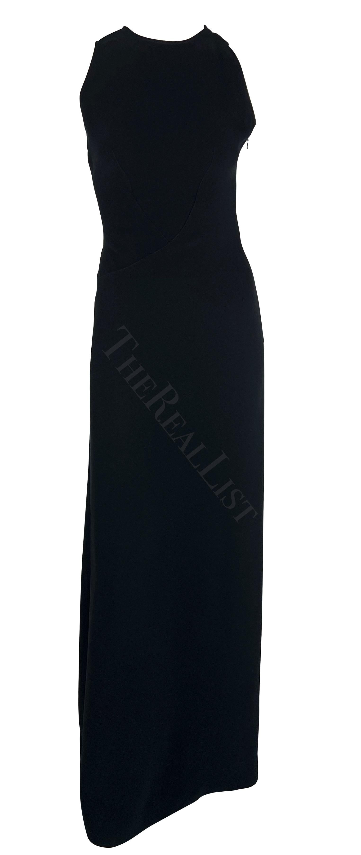 F/W 2001 Paco Rabanne Runway Buckle Sheer Panel Black Bodycon Y2K Gown en vente 1
