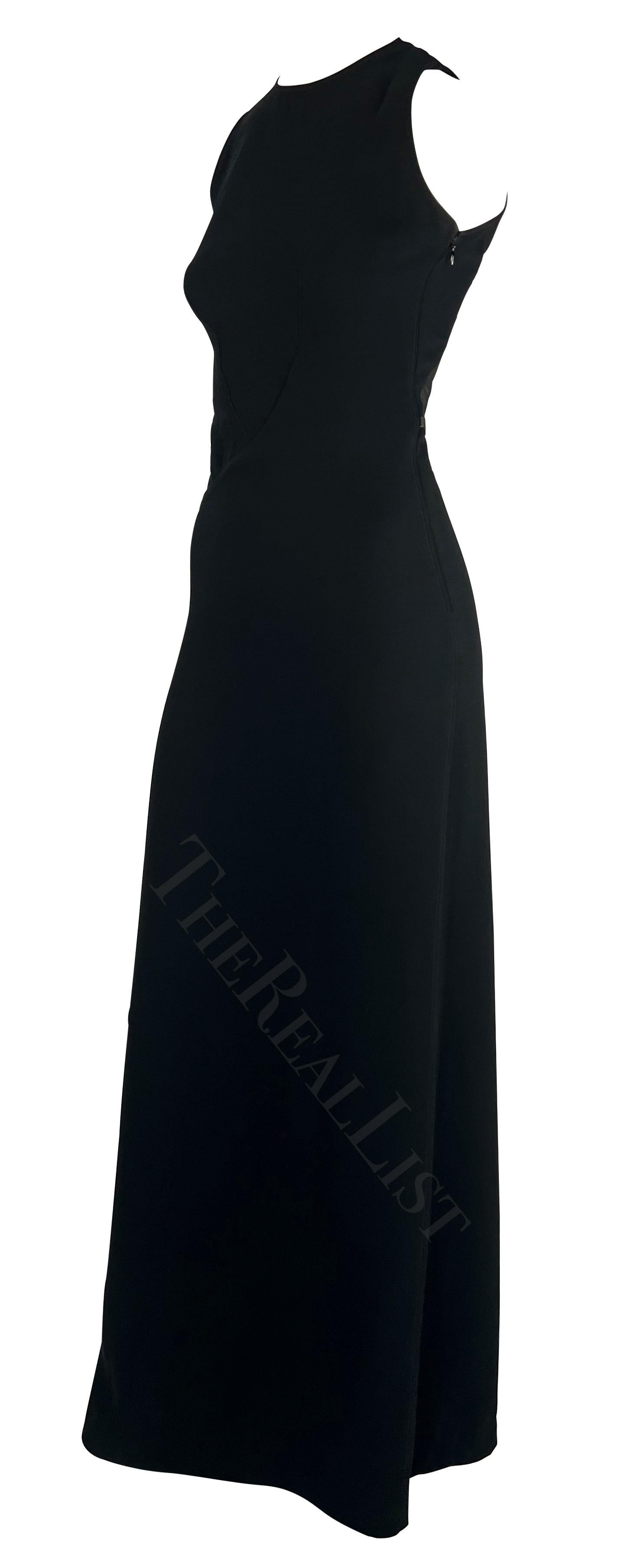 F/W 2001 Paco Rabanne Runway Buckle Sheer Panel Black Bodycon Y2K Gown en vente 2