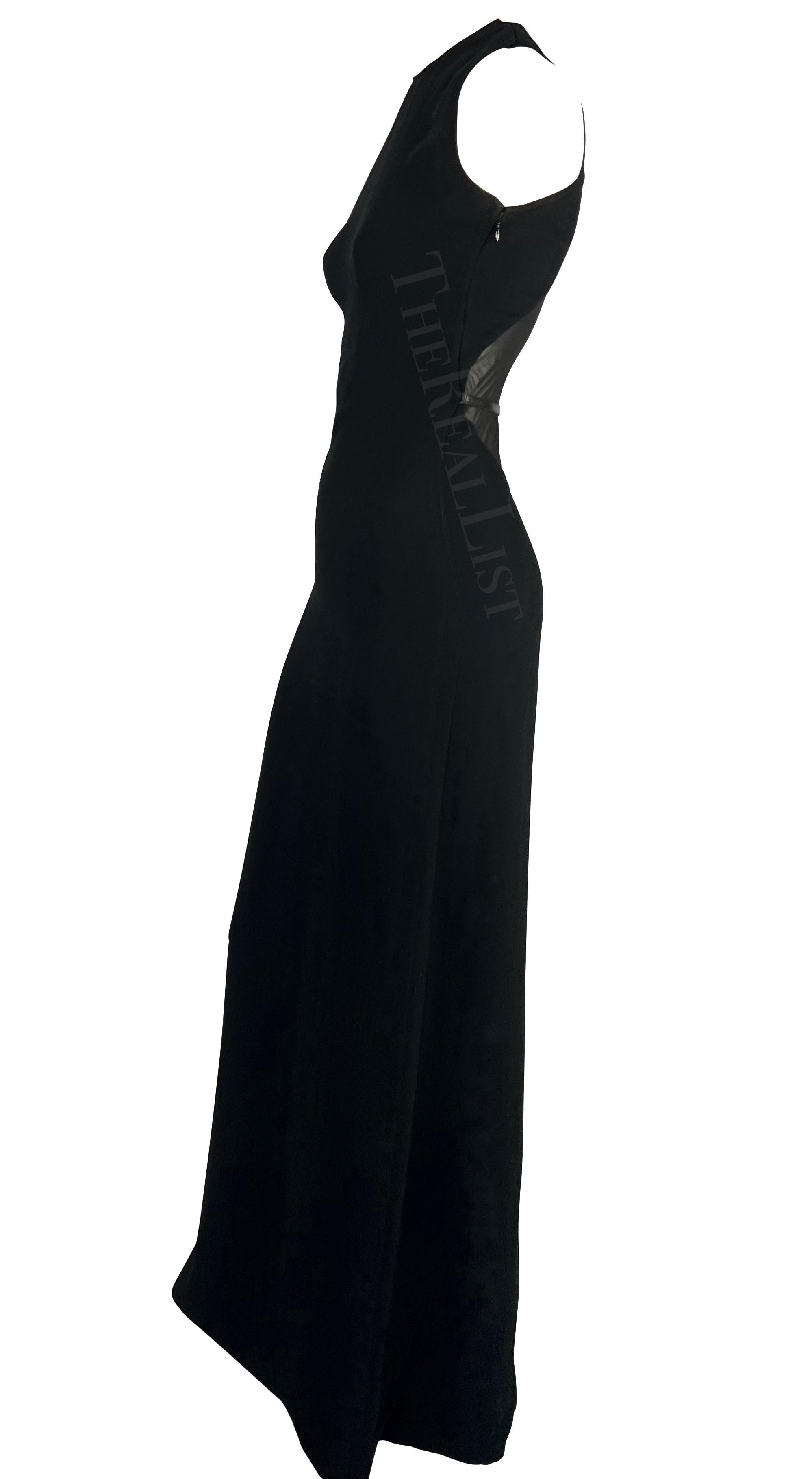 F/W 2001 Paco Rabanne Runway Buckle Sheer Panel Black Bodycon Y2K Gown For Sale 3