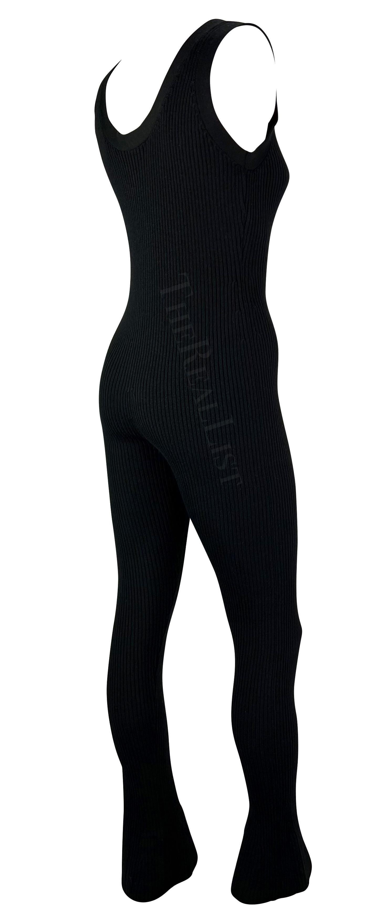 F/W 2001 Prada Laufsteg Schwarzer gerippter Stretch-Tanksuit mit Glockenaufsatz und Steigbügel im Angebot 1