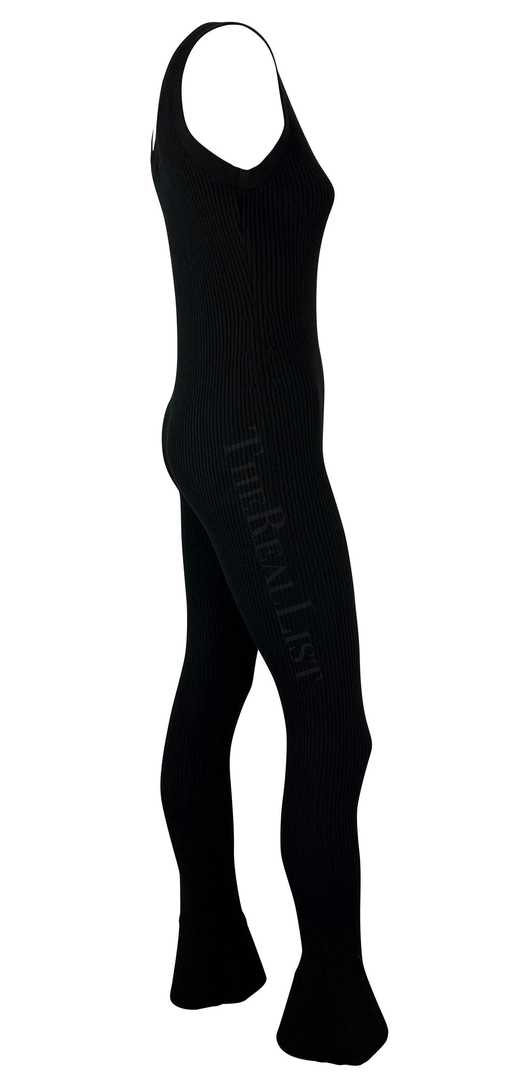 F/W 2001 Prada Laufsteg Schwarzer gerippter Stretch-Tanksuit mit Glockenaufsatz und Steigbügel im Angebot 2