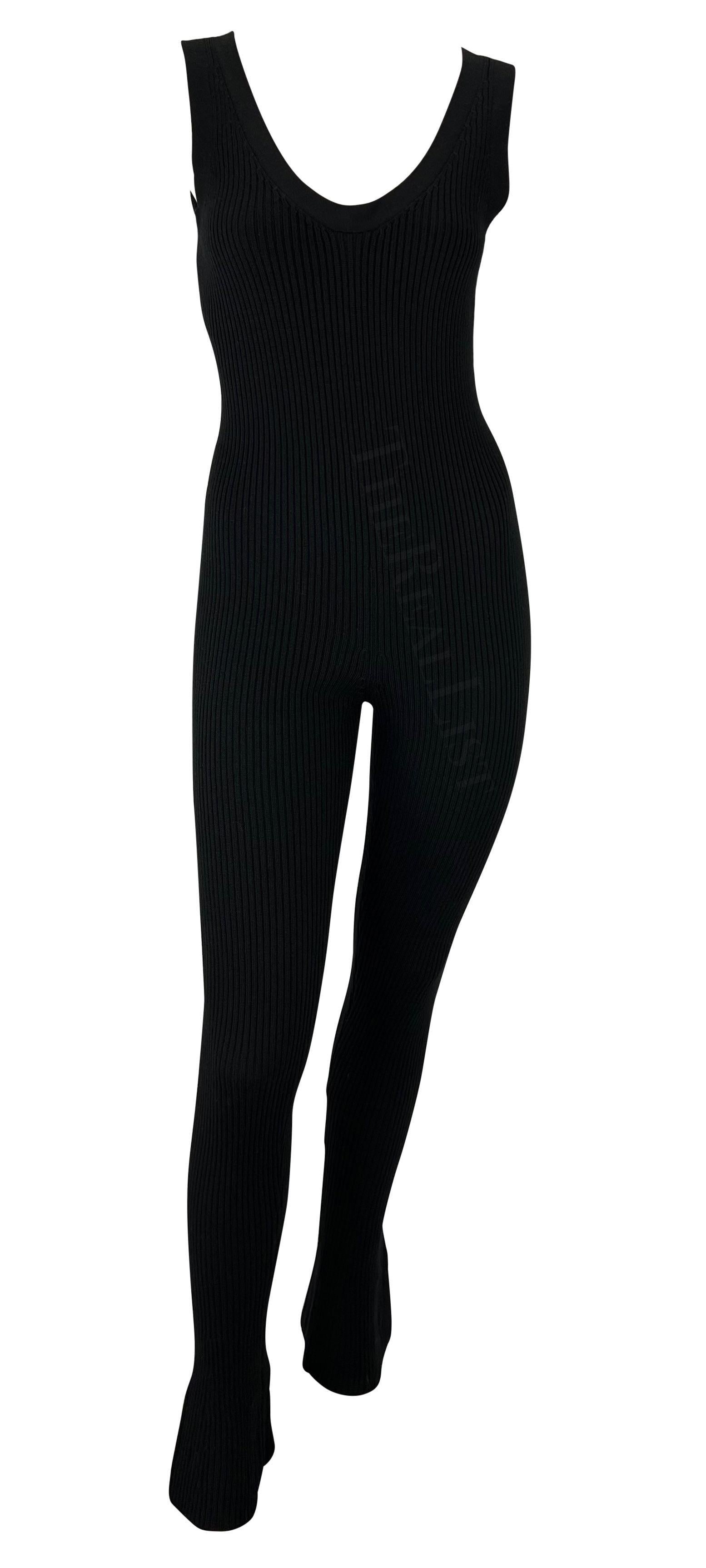 F/W 2001 Prada Laufsteg Schwarzer gerippter Stretch-Tanksuit mit Glockenaufsatz und Steigbügel im Angebot 3