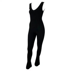 F/W 2001 Prada Runway Black Ribbed Knit Stretch Tank Bell Bottom Catsuit Stirrup