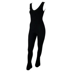 A/I 2001 Prada Runway Black Ribbed Knit Stretch Tank Bell Bottom Catsuit Stirrup