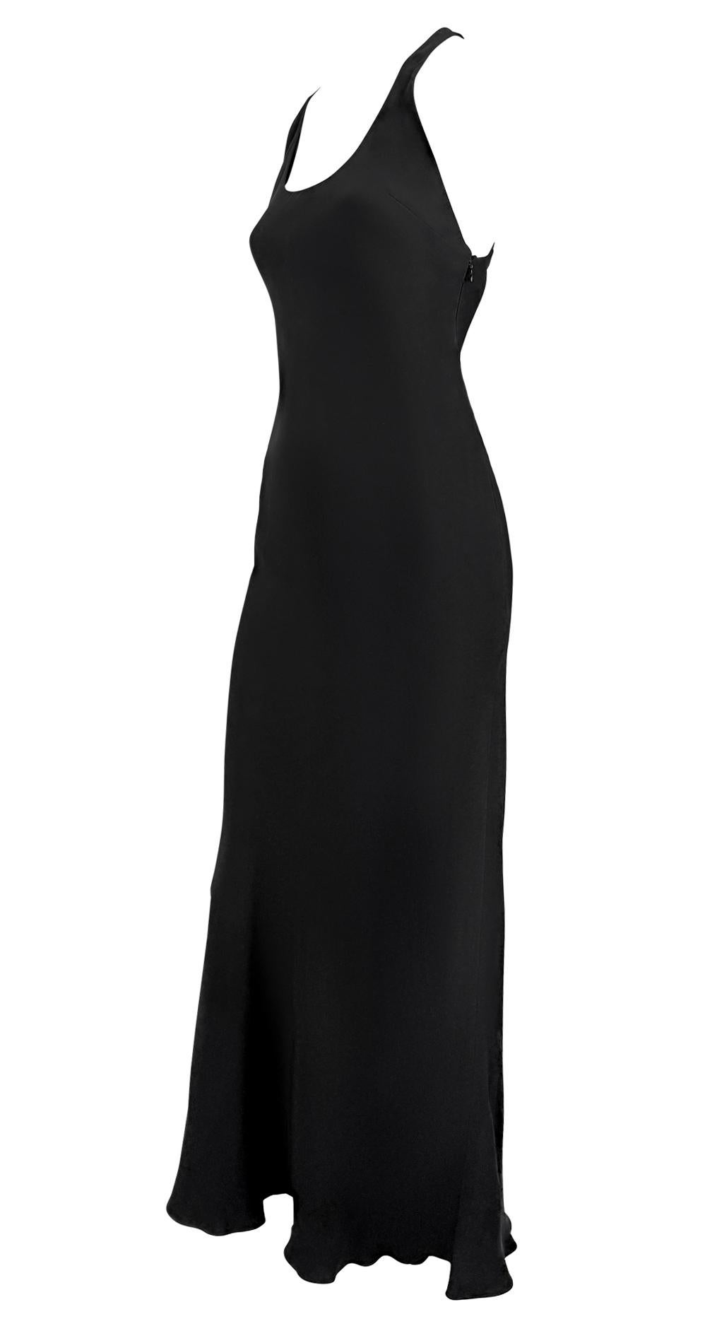 F/W 2001 Ralph Lauren Runway Black Leather Strap Backless Silk Flare Gown For Sale 5