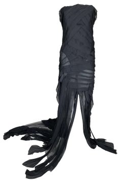 F/W 2001 Roberto Cavalli Strapless Sheer Black Mummy Ribbon Dress w Train