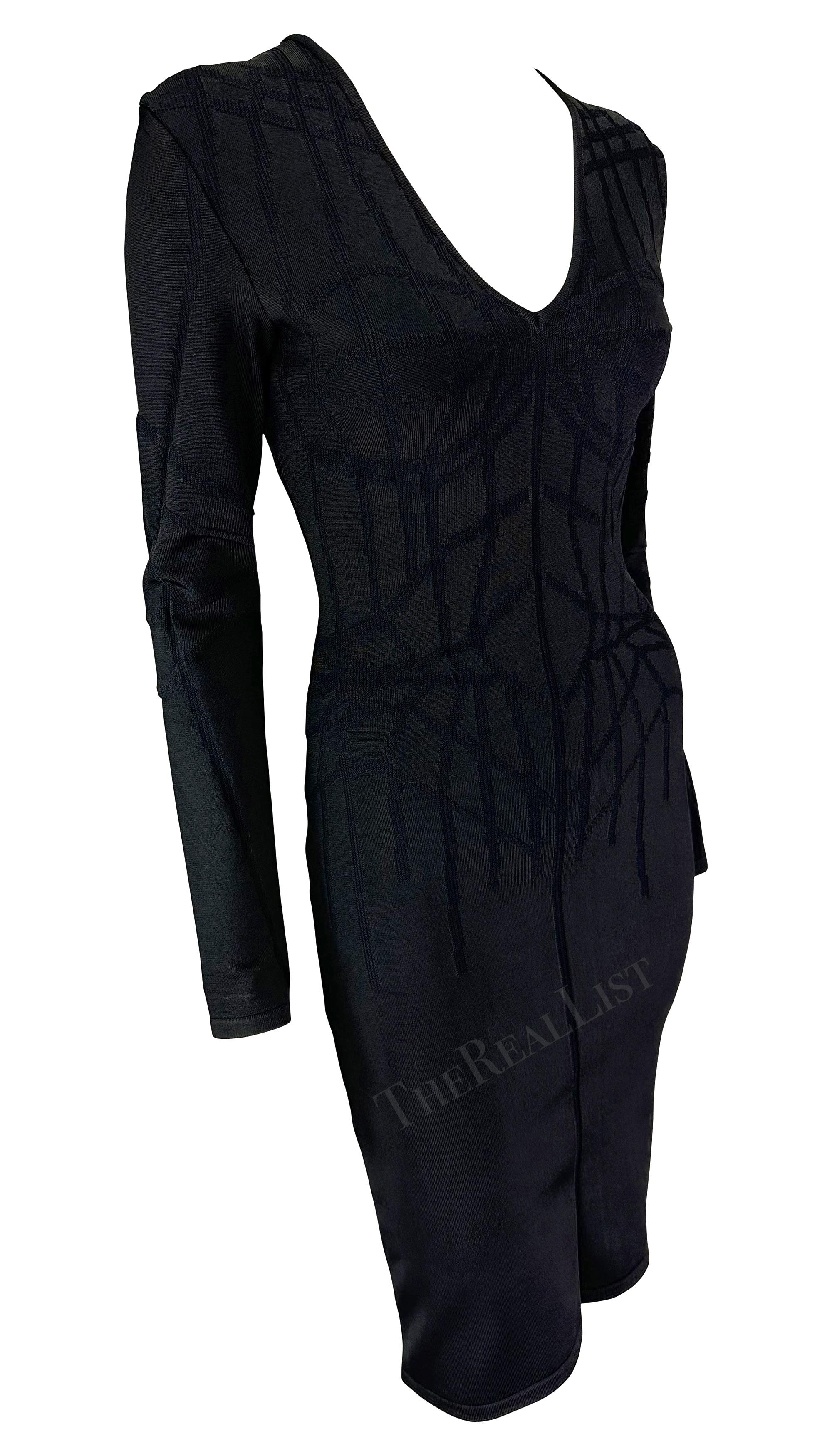 Women's F/W 2001 Thierry Mugler Contour Outline Black Knit Bodycon Dress For Sale