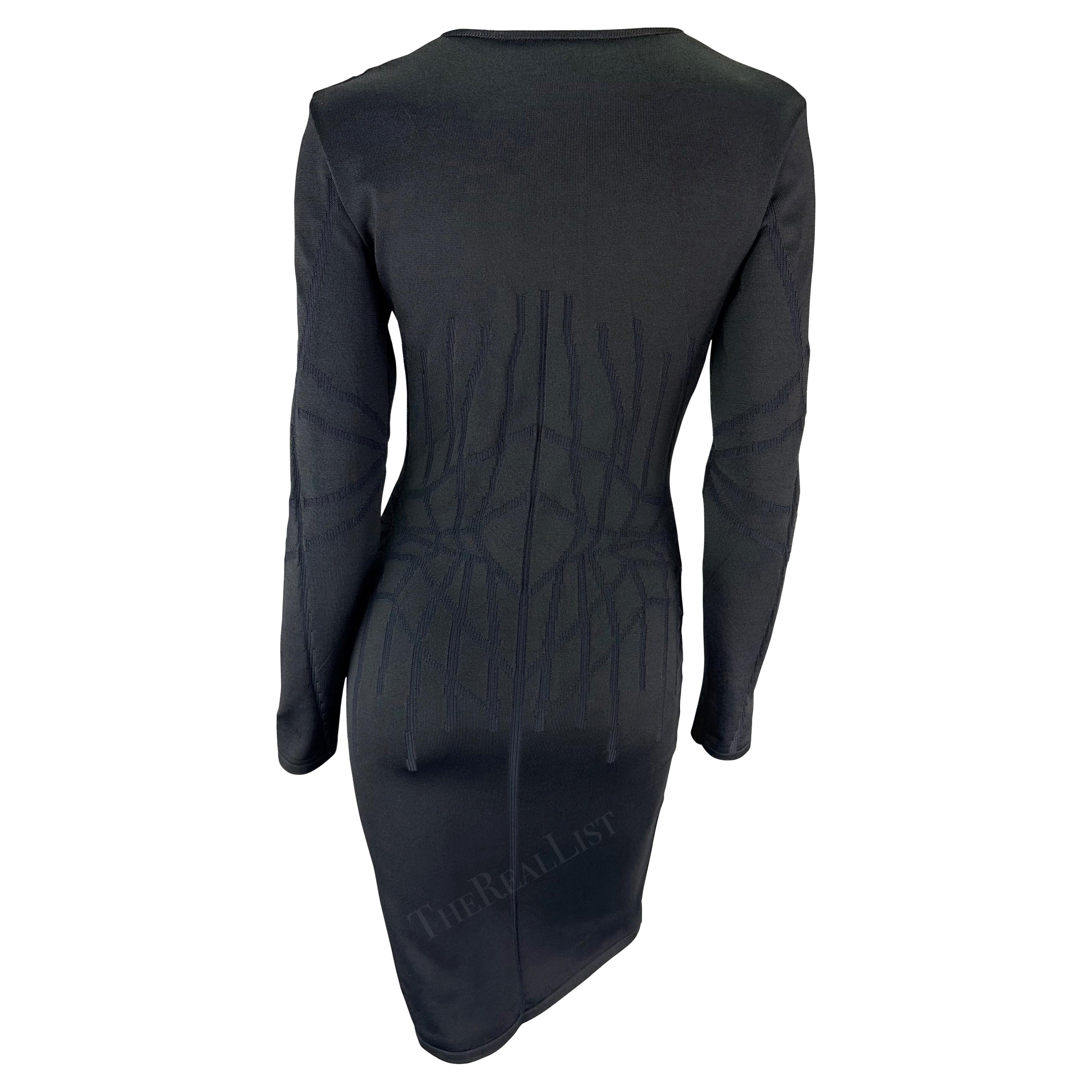 F/W 2001 Thierry Mugler Contour Outline Black Knit Bodycon Dress For Sale 2
