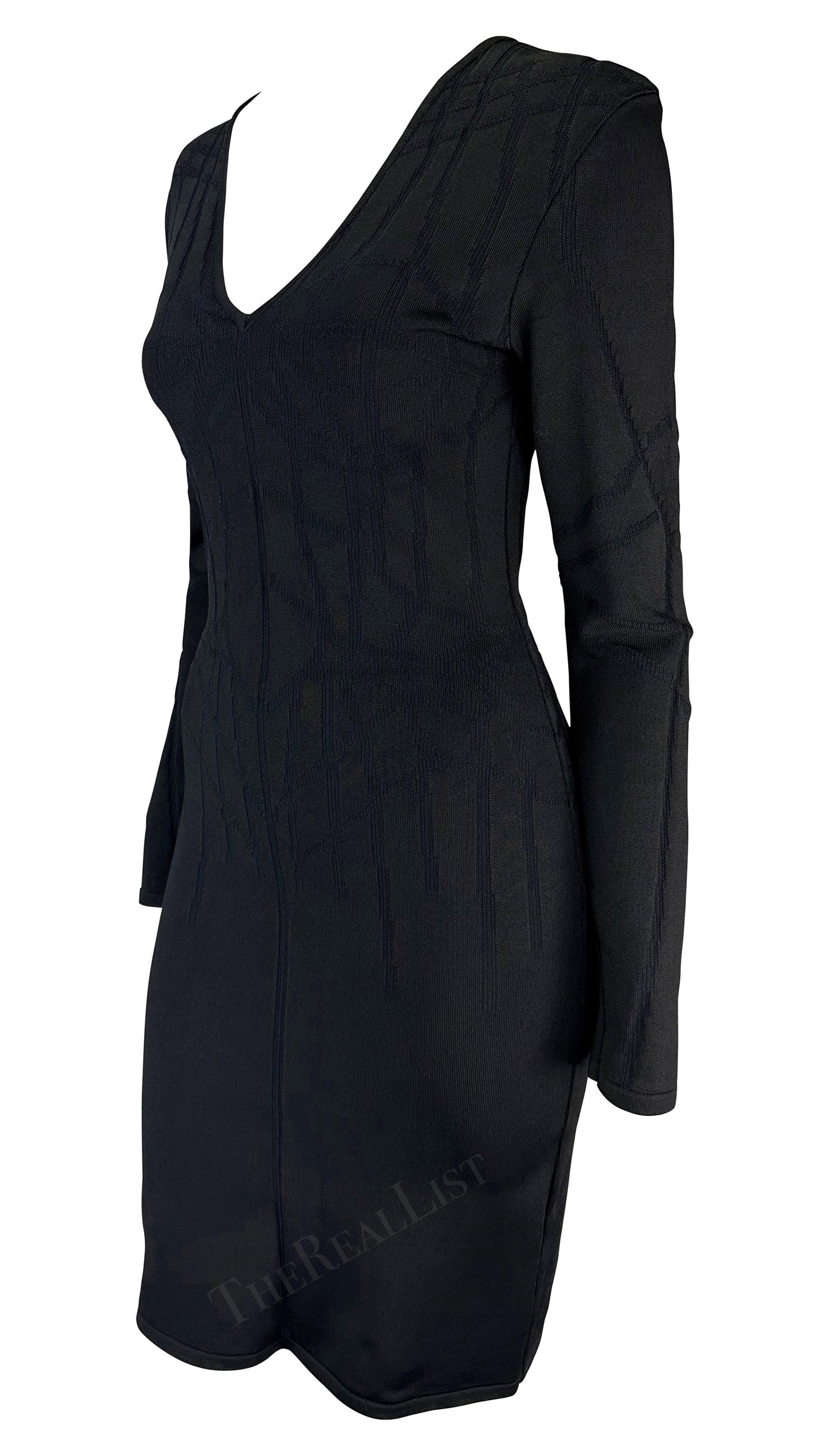 F/W 2001 Thierry Mugler Contour Outline Black Knit Bodycon Dress For Sale 4