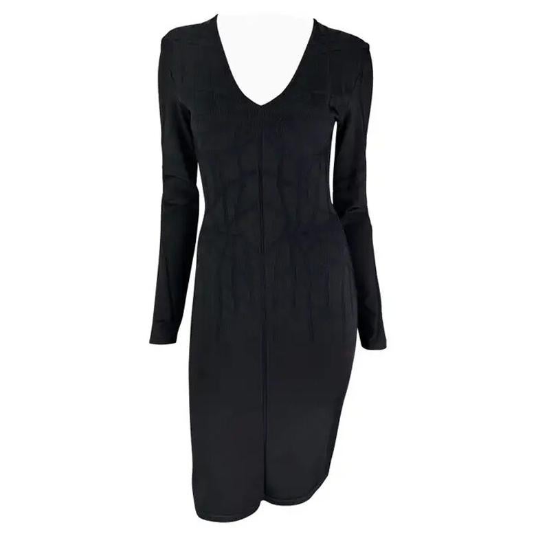 F/W 2001 Thierry Mugler Contour Outline Black Knit Bodycon Dress