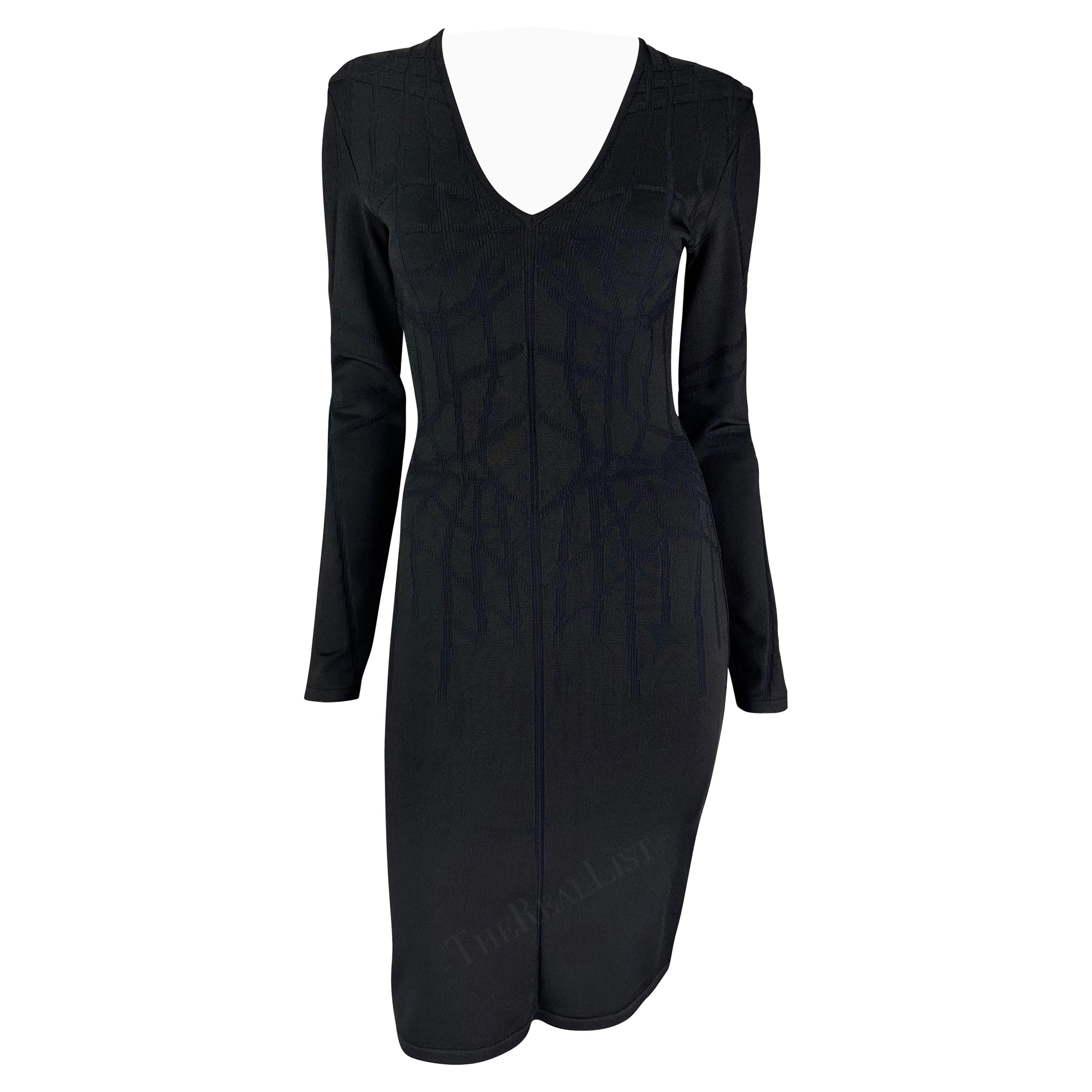 F/W 2001 Thierry Mugler Contour Outline Black Knit Bodycon Dress For Sale