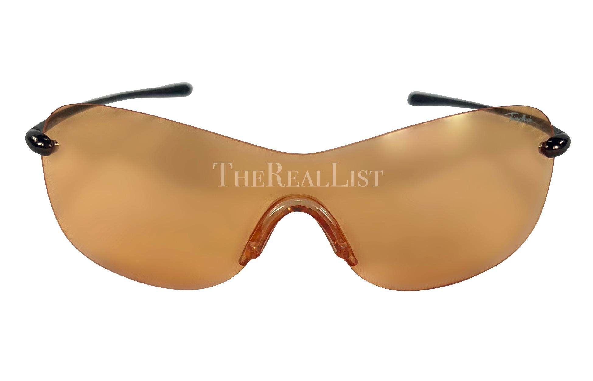F/W 2001 Thierry Mugler Runway Orange Transparent Rimless Shield Sunglasses In Excellent Condition For Sale In West Hollywood, CA