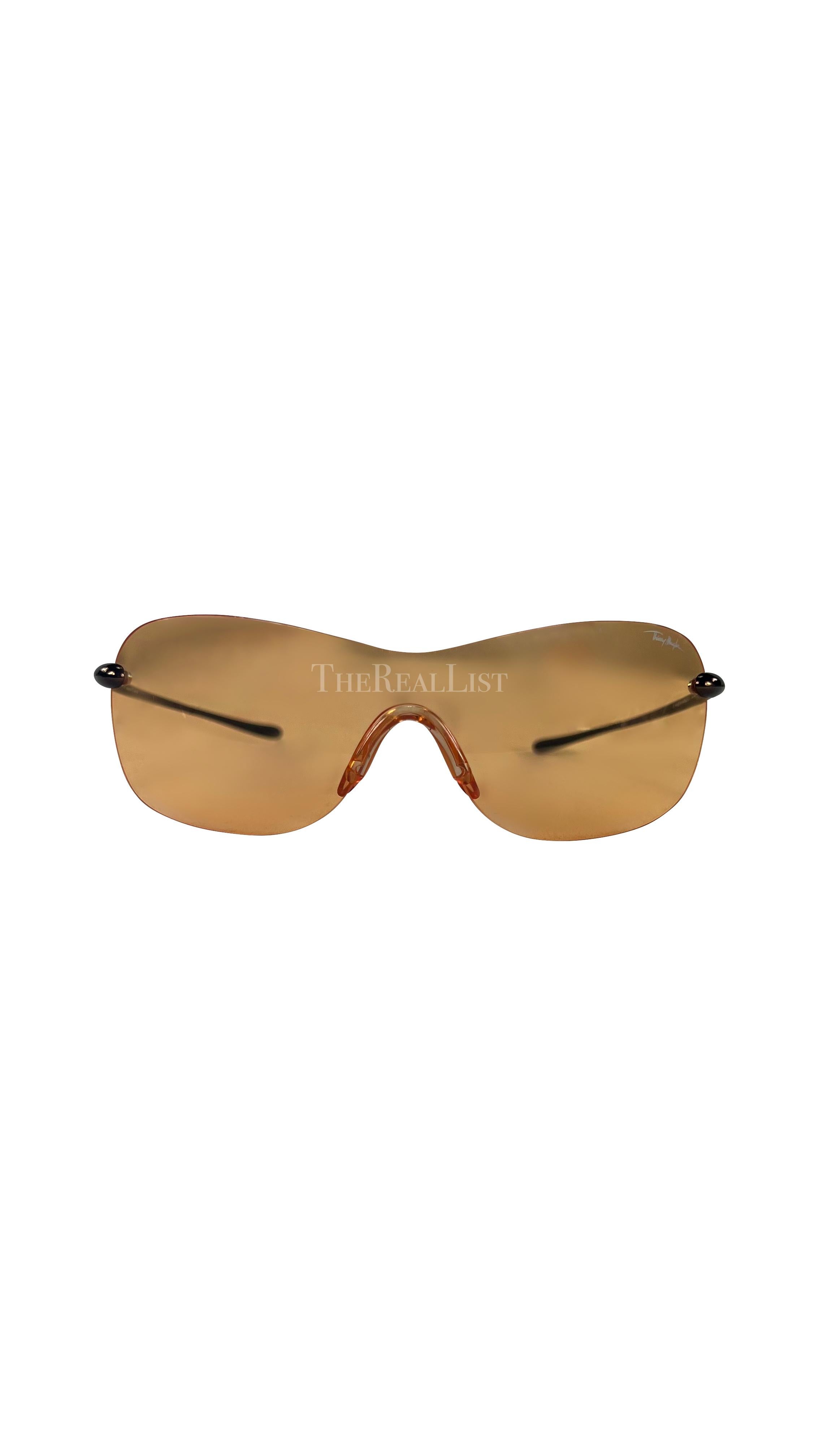 Women's F/W 2001 Thierry Mugler Runway Orange Transparent Rimless Shield Sunglasses For Sale