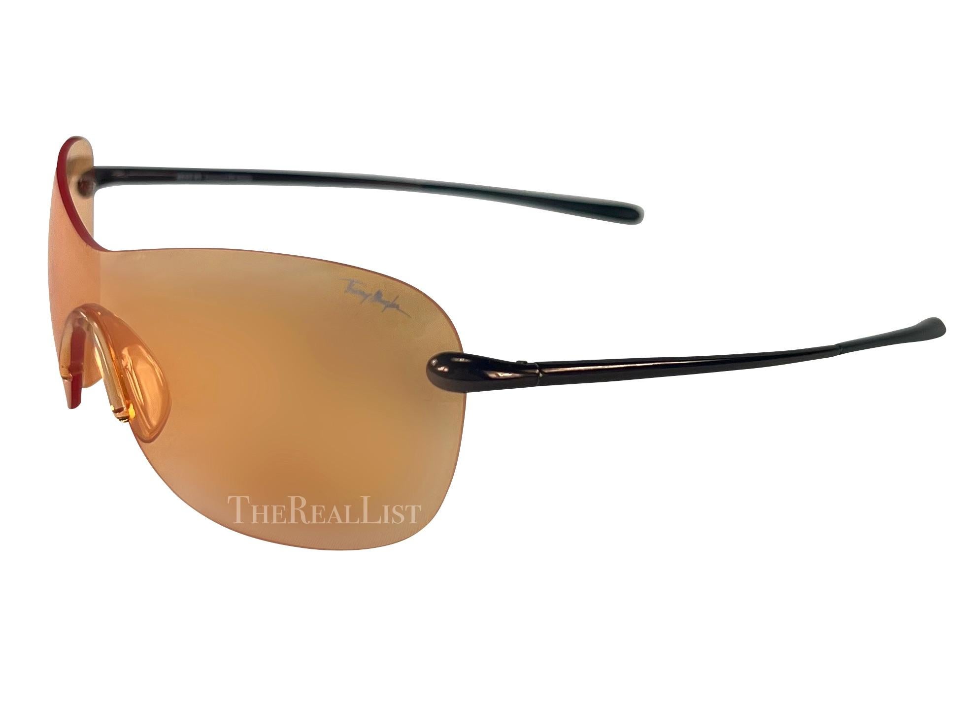 F/W 2001 Thierry Mugler Runway Orange Transparent Rimless Shield Sunglasses For Sale 1